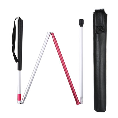 

Foldable 4 Parts Blind Cane Visually Impaired Blind Walking Guide Stick Aluminum Alloy Collapsible Crutch with Reflective Red with