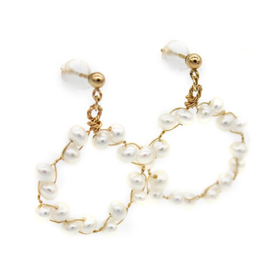 

Qingtian zhenzhu Handmade Garland Earrings Freshwater Pearl 14k Gold Pearl White 16325