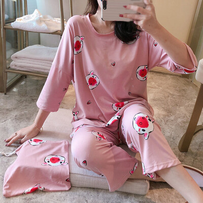 

Winter Fall Women Print Pajamas Set Long Sleeve Tops Pants Sleepwear Loungewear