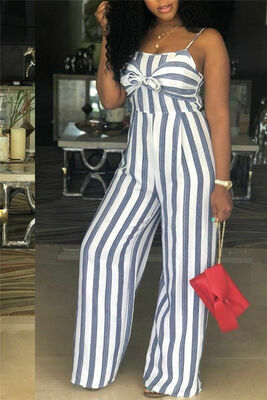 

Women Sleeveless Stripe Playsuit Ladies Summer Romper Long Jumpsuit Trousers