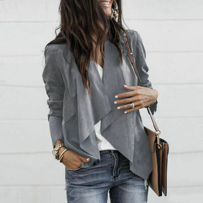 

SUNSIOM Womens Ladies Long Sleeve Waterfall Cardigan Blazer Coat Open Front Suede Jacket