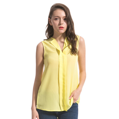 

Starmoon Women SummerLoose sleeveless V Neck Chiffon Blouse Large Size Asymmetric Blouse