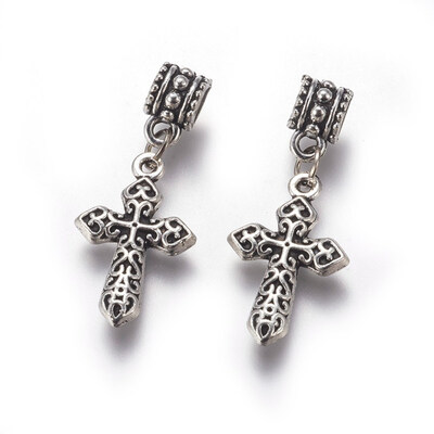

Alloy European Dangle Beads Large Hole Beads Cross Antique Silver 34mm 225x14x25mm Hole 45mm