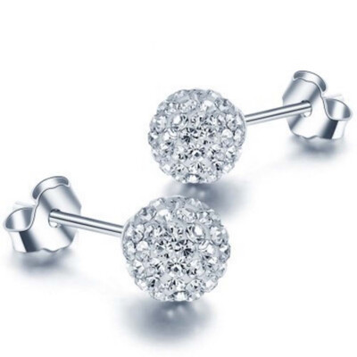 

Double Balls Stud Earrings Crystal Full Rainstone Earings silver color jewelry