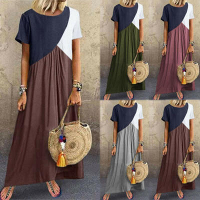 

Women Short Sleeve Summer Splicing Beach Casual Mini Shirt Beach Dress New