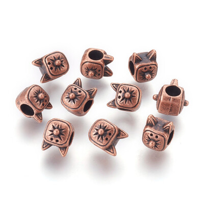 

Tibetan Style Alloy Cat Head Large Hole European Beads Lead Free & Nickel Free Red Copper 105x8x115mm