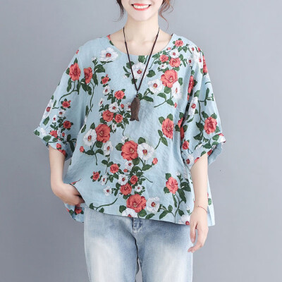 

New Fashion Women Tops And Blouses Short Sleeve O Neck Floral Print Casual Office Work Lady Chiffon Plus Size Shirts Blusas