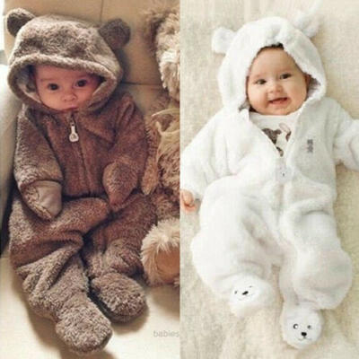 

Infant Baby Girl Boy Fuzzy Hooded Romper Bodysuit Jumpsuit Winter Outfit Clothes