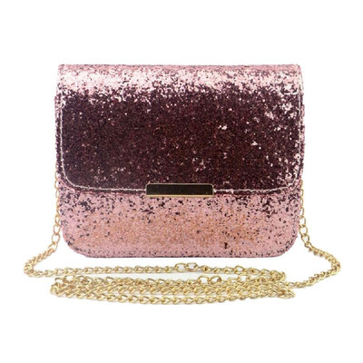 

New Fashion Women Sequin Shoulder Bag Shiny Glitter Chain Bag Pu Leather Flap Party Crossbody Bag PinkPurple