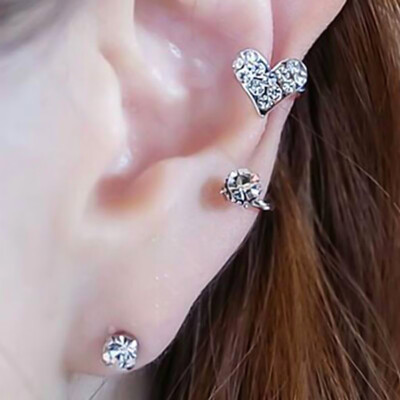 

Fashion Adjustable Peach Ear Clips Zircon Rhinestone Love Stud Earrings