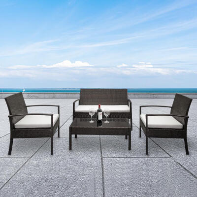 

Zimtown PE Rattan 4PCS Conversation Sofa Set With Cushions for Patio Garden Yard