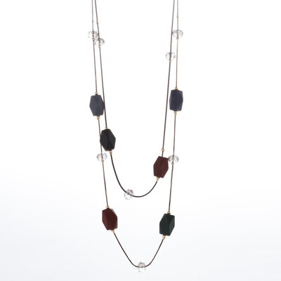 

Crystal Simple Necklace Autumn Winter Accessories Pendant Long Section Double Geometric Beads Sweater Chain Ornament