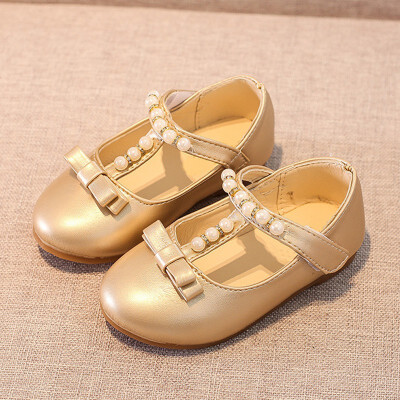 

Spring Autumn Korean Version Girls Butterfly Knot Pearl Magic Sticker Shoes Bright-faced Fashionable Baby Girl Shoes