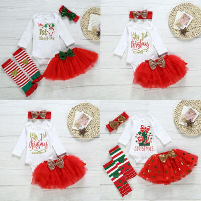 

US My First Christmas Infant Baby Girl Romper Sequins Xmas Tutu Dress Outfit Set