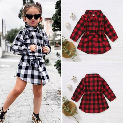 

Christmas Toddler Baby Girl Clothes Long Sleeve Plaids Shirt Dress Outfit Set