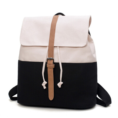 

Tailored Canvas Backpack Retro Sen Shoulders Solid Color Stitching Student Bag Travel Bag