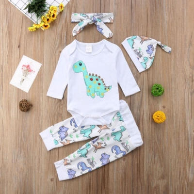 

Newborn Infant Baby Boy Girl UnicornDinosaur Romper Pants 4Pcs Outfits Clothes