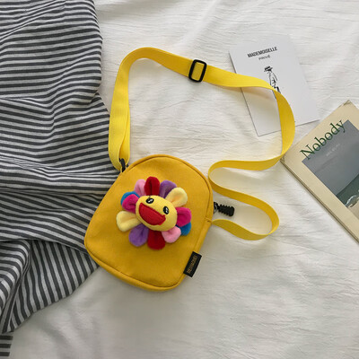 

Casual wild shoulder bag 2019 new fashion slung small square bag cartoon cute colorful sun flower canvas bag