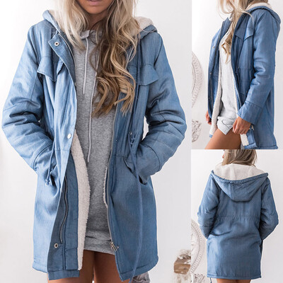 

Gobestart Women Warm Hooded Casual Long Sleeve Denim Jacket Long Jean Outwear Overcoat