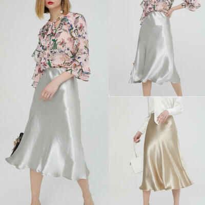 

US Womens Midi Skirt Satin Trumpet High Waist Cocktail Club Bodycon Dress Party