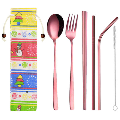 

Toponeto Stainless Steel Dinnerware Set Metal Straw Spoon Fork Chopsticks Tableware 6 Pcs
