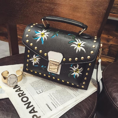 

Girls Women Leather Messenger Bag Flower Handbag Ladies Small Crossbody Shoulder Bag BlackWhite