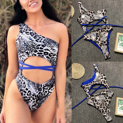 

Roseonmyhand Women Leopard Bandage One-Piece Bikini Push-Up Pad Swimwear Swimsuit Beachwear