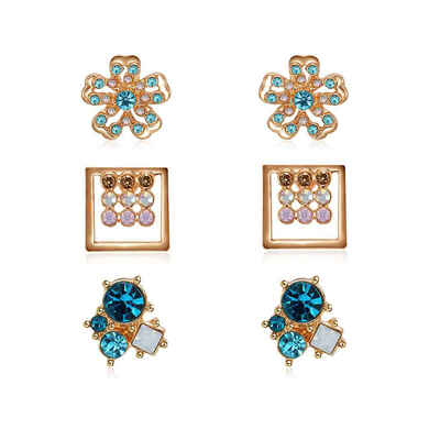 

Women Colorful Rhinestone Geometric Flower Square Shape Alloy Allergy Free Ear Studs Earring