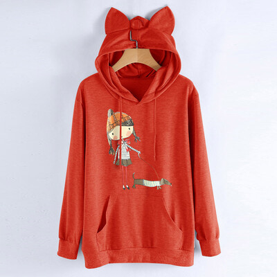

Starmoon Women Casual Printing Cat ears Hooded Long Sleeve Top Shirt Blouse Sweatshirt