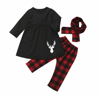 

3pcs Newborn Baby Girl Top Dress Outfit Striped Pants TuTu Clothe Christmas Gift