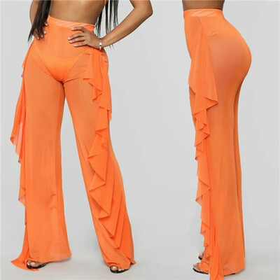 

Plus Size Women Mesh Sheer Bikini Cover Up Long Pant Trousers Beach Swimwear