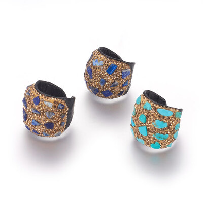 

Leather Imitation Snakeskin Cuff Rings with Polymer Clay Rhinestone Natural Mixed Stone Chips 1618mm