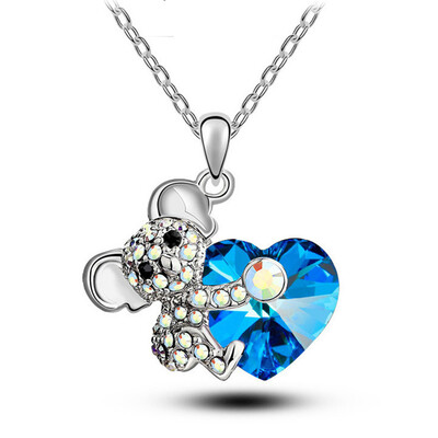

Koala Bear Blue Heart Pendant Necklace with Crystals