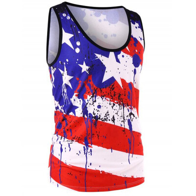 

Nomeni Womens Sleeveless Striped Star American Flag Print Back Ripped Tank Top