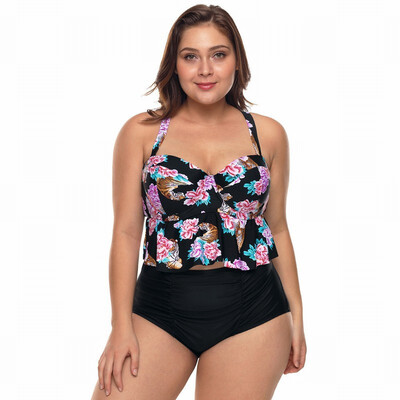 

Plus Size Bikini Print Sling High Waist Split Swimsuit