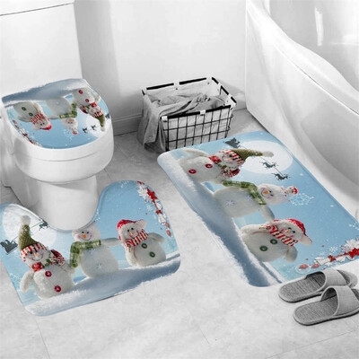 

〖Follure〗3Pcs Christmas shower Curtain Bathroom Anti-slip Carpet Rug Toilet Cover Mat Set