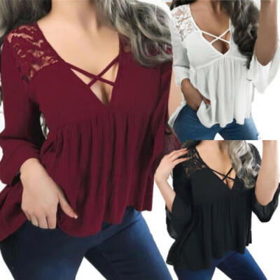 

New Women Casual Short Sleeve Solid Loose Tunic Top Shirt Blouse Dress Plus Size