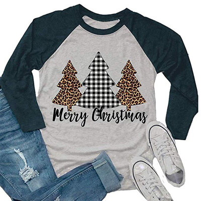 

Tailored Fashion Womens Merry Christmas Blouse Christmas Tree Raglan Shirt