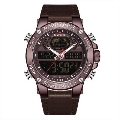 

NAVIFORCE Leather Band Quartz Electronic Wristwatch Professional 3ATM Water Resistant GMT Time Multifunctional Luminous Double Mov
