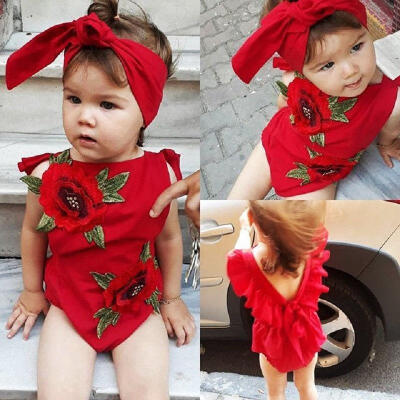 

Newborn Baby Girl Clothes Flower Backless Romper Jumpsuit Bodysuit Sunsuit 2Pcs