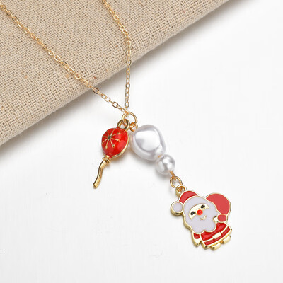 

Trendy Simulated Pearls Gold Necklace For Women Christmas Socks Snowman Santa Claus Pendant&Necklace Fashion Jewelry Gifts 2019