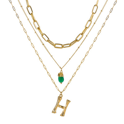 

Tiny Green Stone Gold Color Initial Necklace Letter Necklace Statemant Necklaces Personalized Pendant For Women Girls Best Gift