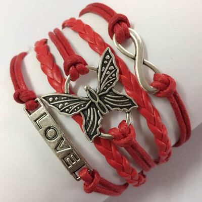 

Fashion Leather Butterflies Bracelet Friendship Charm Braided Wristband Bracelet
