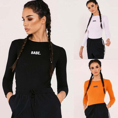 

Womens Long Sleeve Shirt Jumpsuit Bodysuit Stretch Leotard Tops Blouse T Shirts