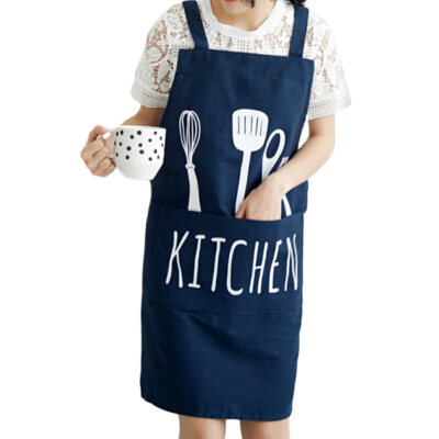 

Spoon Letter Printed Sleeveless Pocket Overall Home Kitchen Cooking Baking Apron