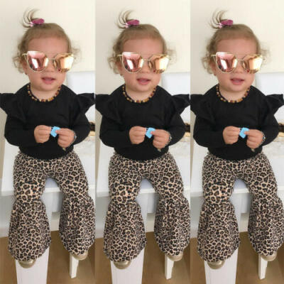 

UK Toddler Kid Baby Girl Tops T-Shirt Leopard Flared Pants AutumnOutfit Clothes