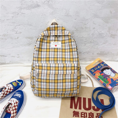 

Schoolbag female ins wind Korean college students backpack high school sen department ancient sense sen department grid Joker back