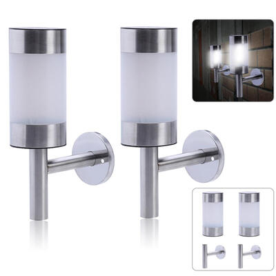 

2 STAINLESS STEEL SOLAR POWERED LED WALL LIGHT FENCE LAMP OUTDOOR GARDEN LI
