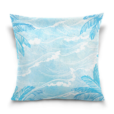 

ALAZA Throw Pillow Cover 16 X 16 inch Cushion Cover with Sea Waves Printed Pillowcase