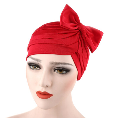 

10 Colors Muslim Women Bowknot Ruffle Turban Hijab Cap Cancer Chemo Hat Stretch Head Scarf